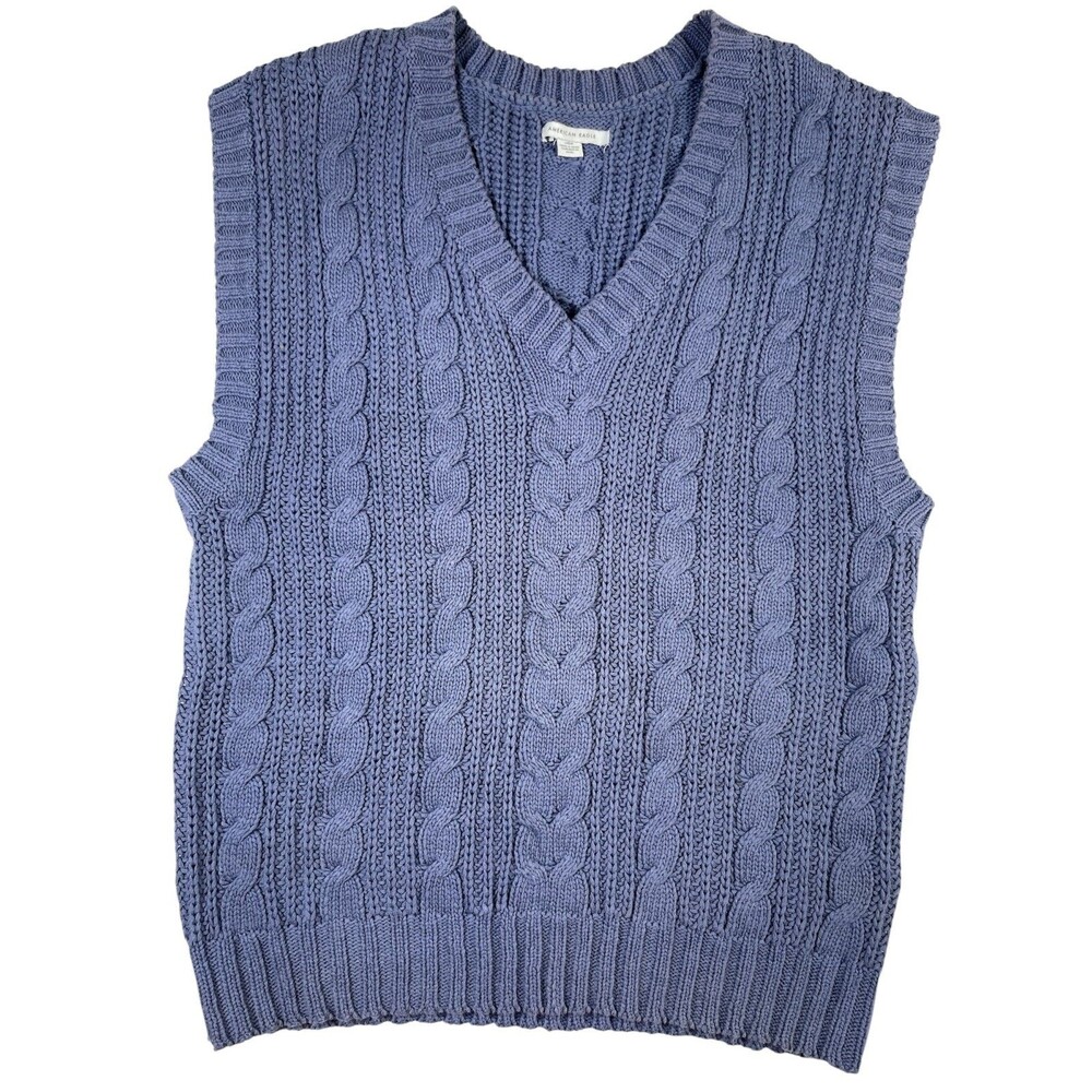 American Eagle Outfitters Sweater Mens Large Blue Cable Knit Sleeveless Pullover